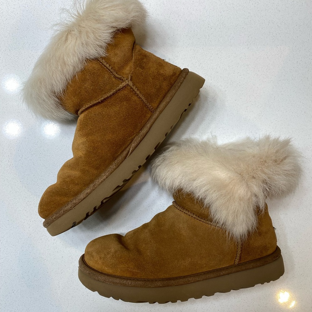 UGG Brown Ankle Boots with Fur Trim
